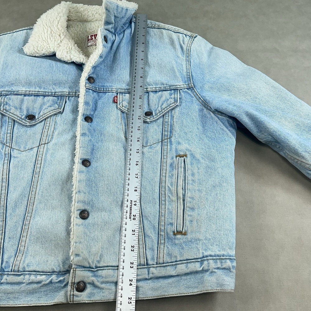 Vintage‎ Levis Denim Jean Jacket Faded Trucker USA Made 42R Sherpa 1987 80s - Picture 10 of 14